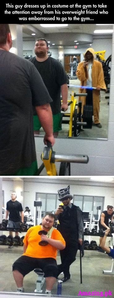 This guy dresses up in costume at the gym to take